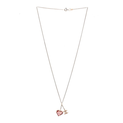 Chanel Enamel Heart CC Charm Necklace Gold 3 of 5