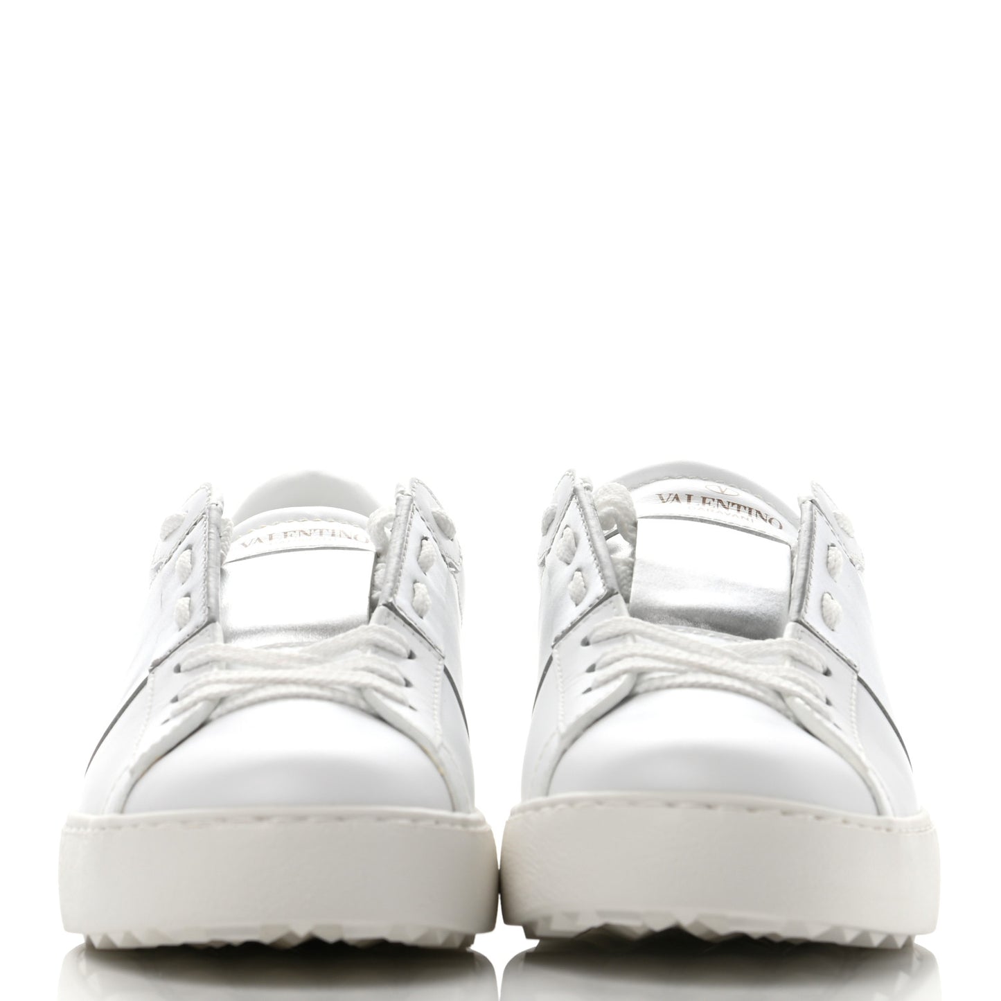 Calfskin Rockstud Open Sneakers 36.5 White Silver