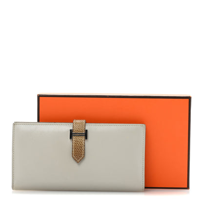 Hermes Tadelakt Lizard Bearn Gusset Wallet Gris Perle Ficelle 12 of 12