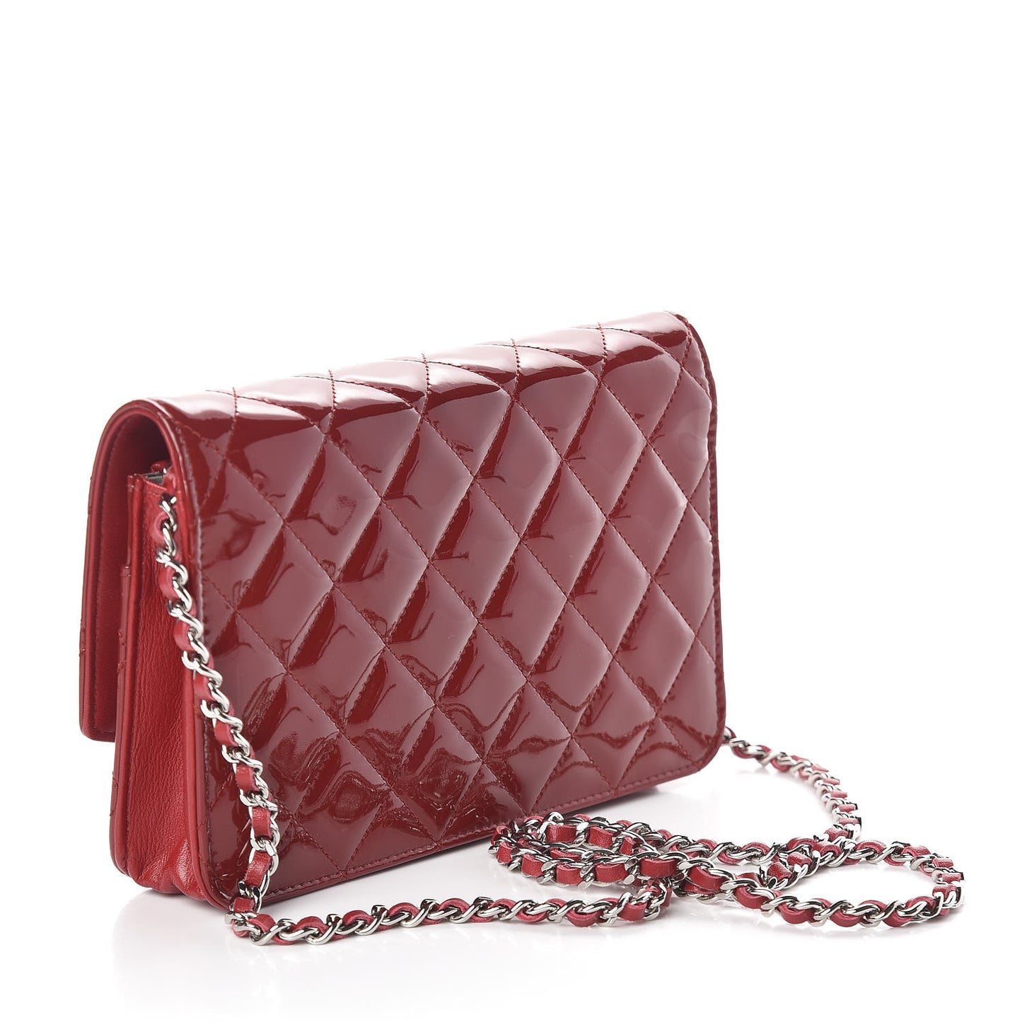 Patent Quilted Brilliant Wallet On Chain WOC Red