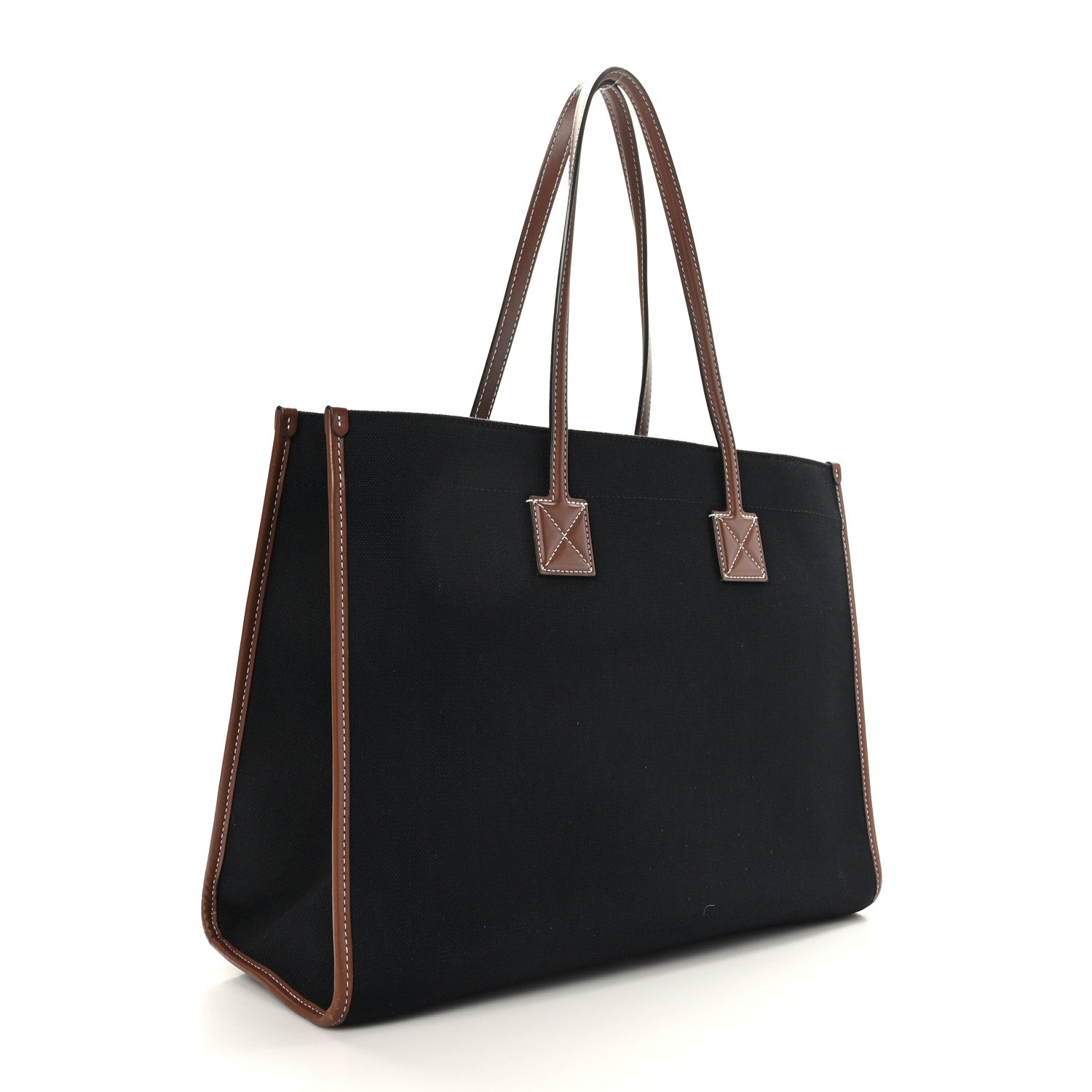 Burberry Canvas Smooth Calfskin Medium Two Tone Freya Tote Black Tan 3 of 8