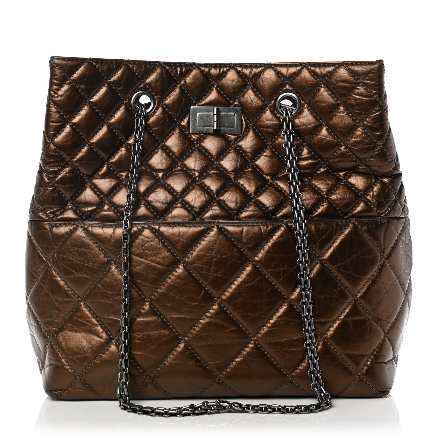 Metallic Aged Calfskin Quilted Reissue 2.55 Tote Bronze