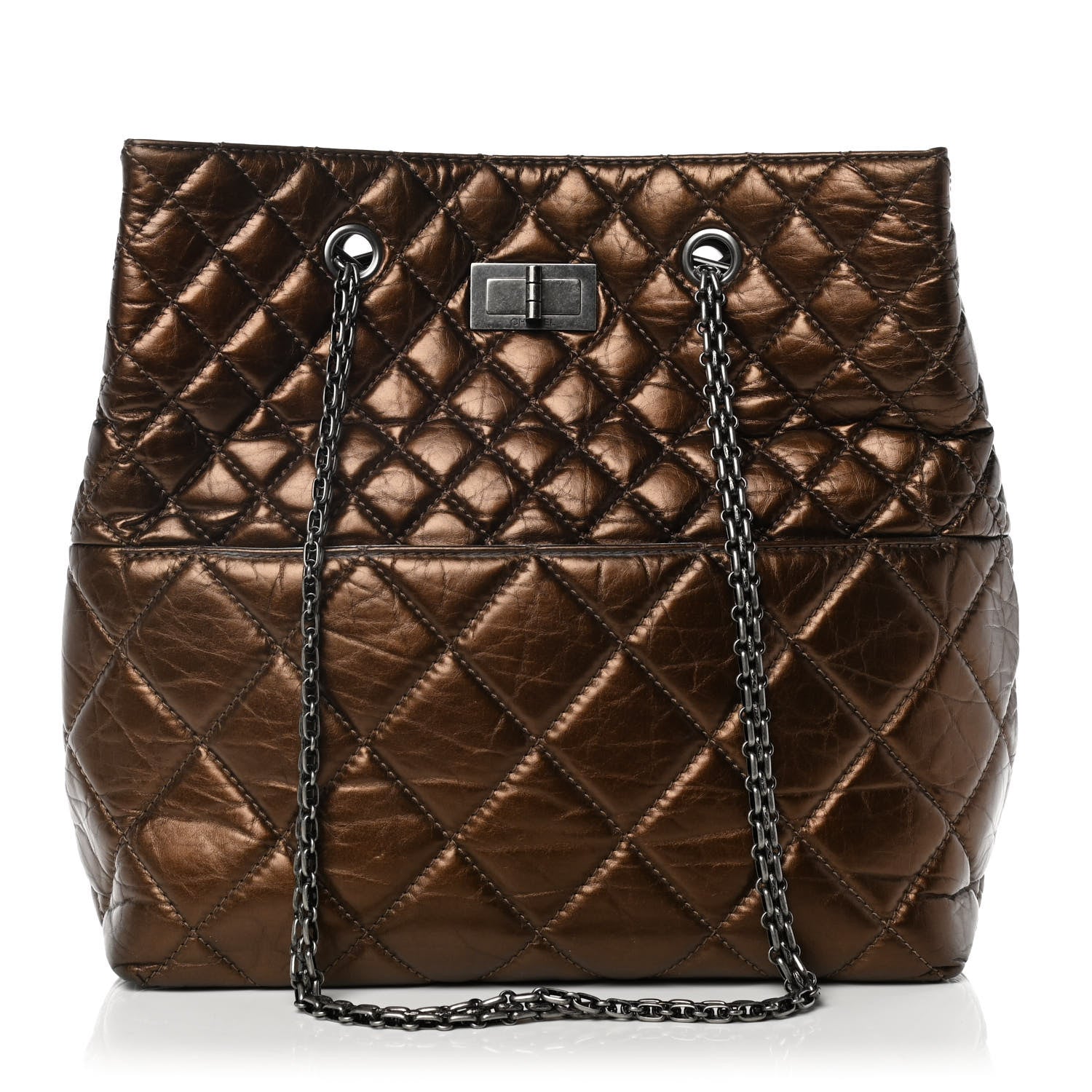 Chanel Metallic Aged Calfskin Quilted Reissue 2.55 Tote Bronze 1 of 9