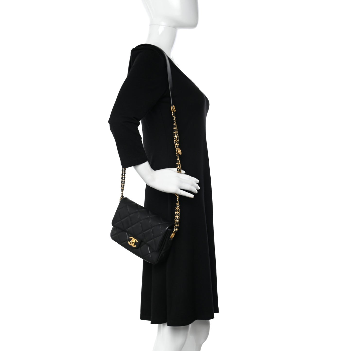 Caviar Quilted Small Twist Your Buttons Flap Black