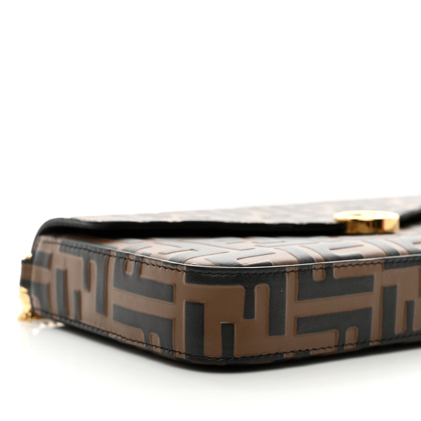Vitello Soft F is Fendi Bi-Color FF 1974 Embossed Envelope Wallet On Chain with Pouches Maya Black