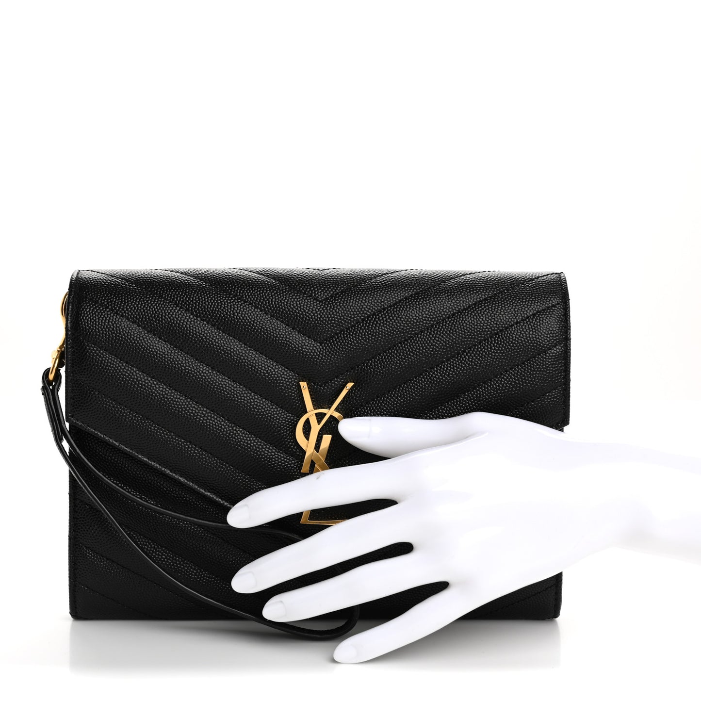 Grain De Poudre Matelasse Chevron Monogram Envelope Clutch Black