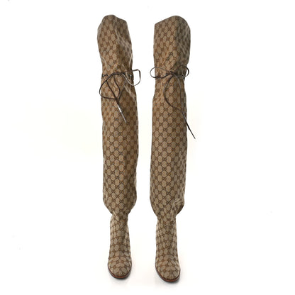 Gucci Monogram Over the Knee Boots 39.5 Beige Ebony 5 of 7