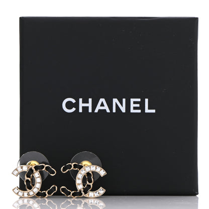 Chanel Crystal Baguette Lambskin Chain CC Vintage Allure Stud Earrings Black Gold 5 of 5