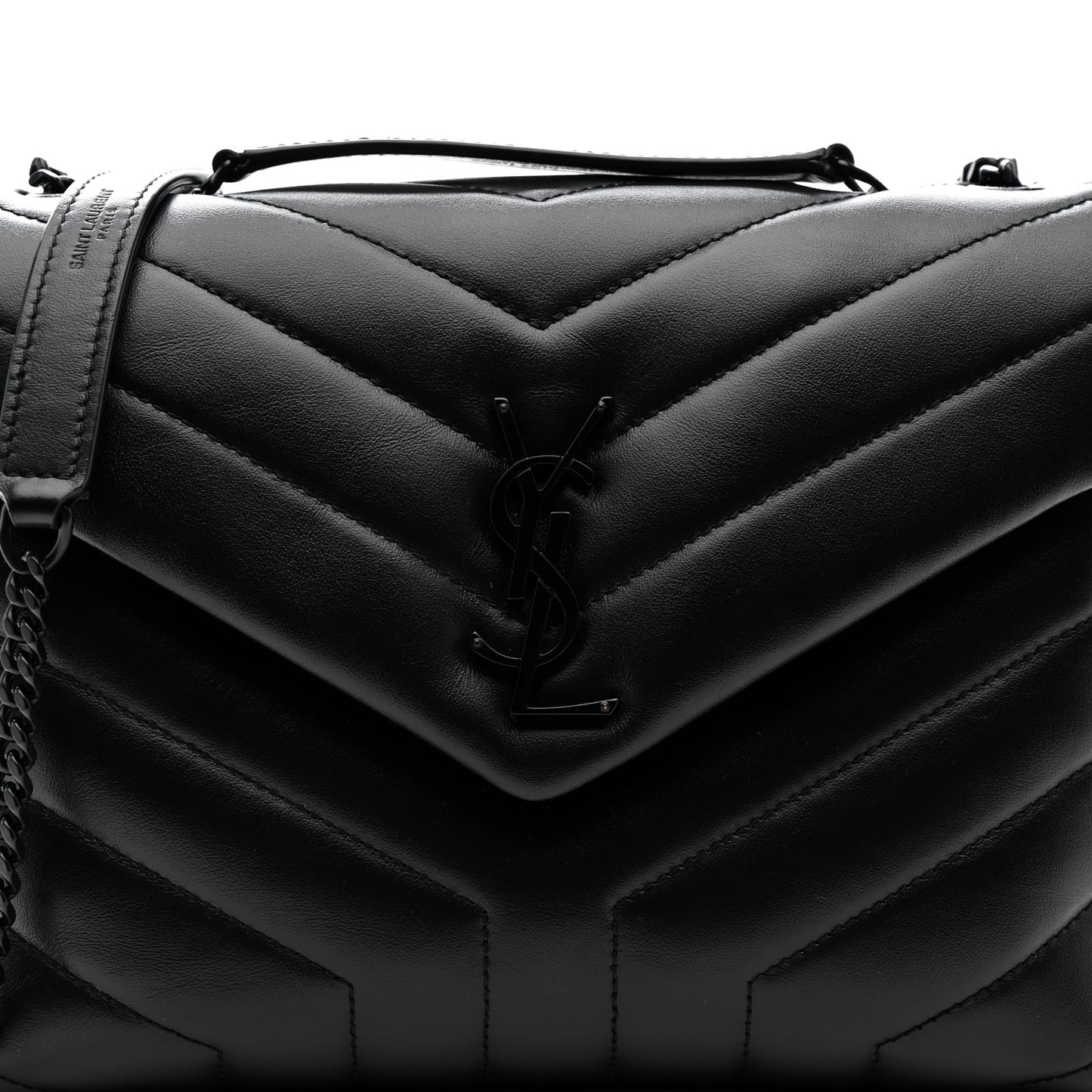 Calfskin Y Quilted Monogram Monochrome Small Loulou Chain Satchel Black
