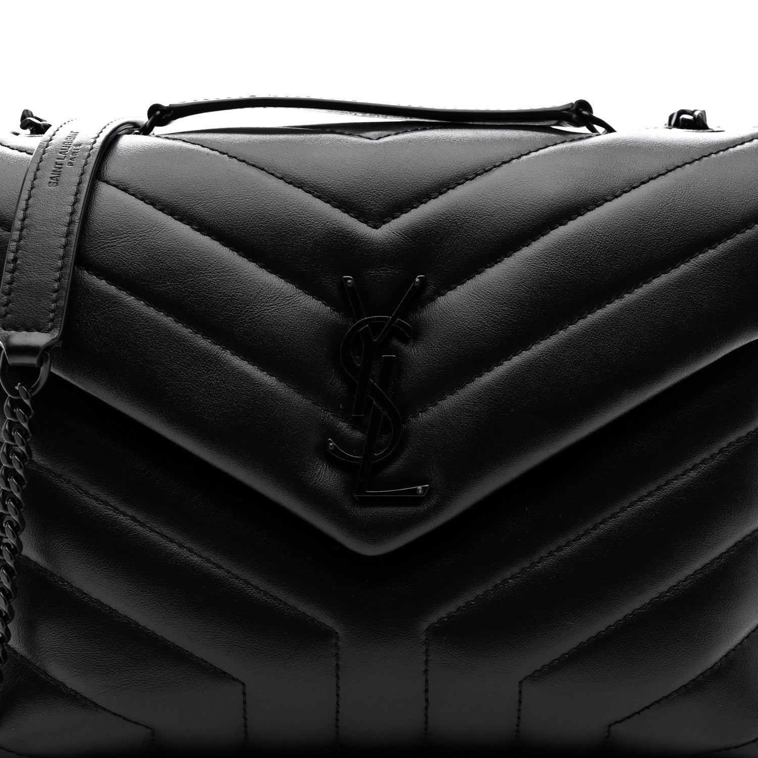 Saint Laurent Calfskin Y Quilted Monogram Monochrome Small Loulou Chain Satchel Black 9 of 13