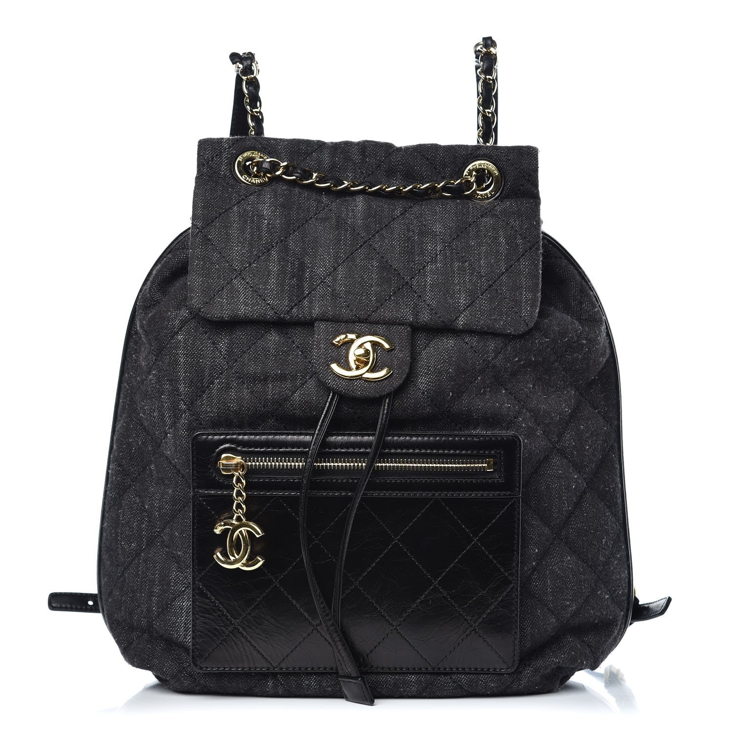Chanel Denim Calfskin Quilted Backpack Dark Grey Black 1 of 8