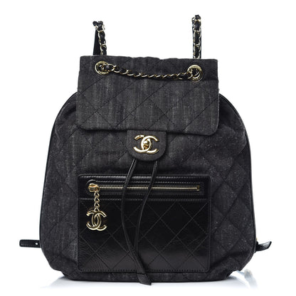Chanel Denim Calfskin Quilted Backpack Dark Grey Black 1 of 8