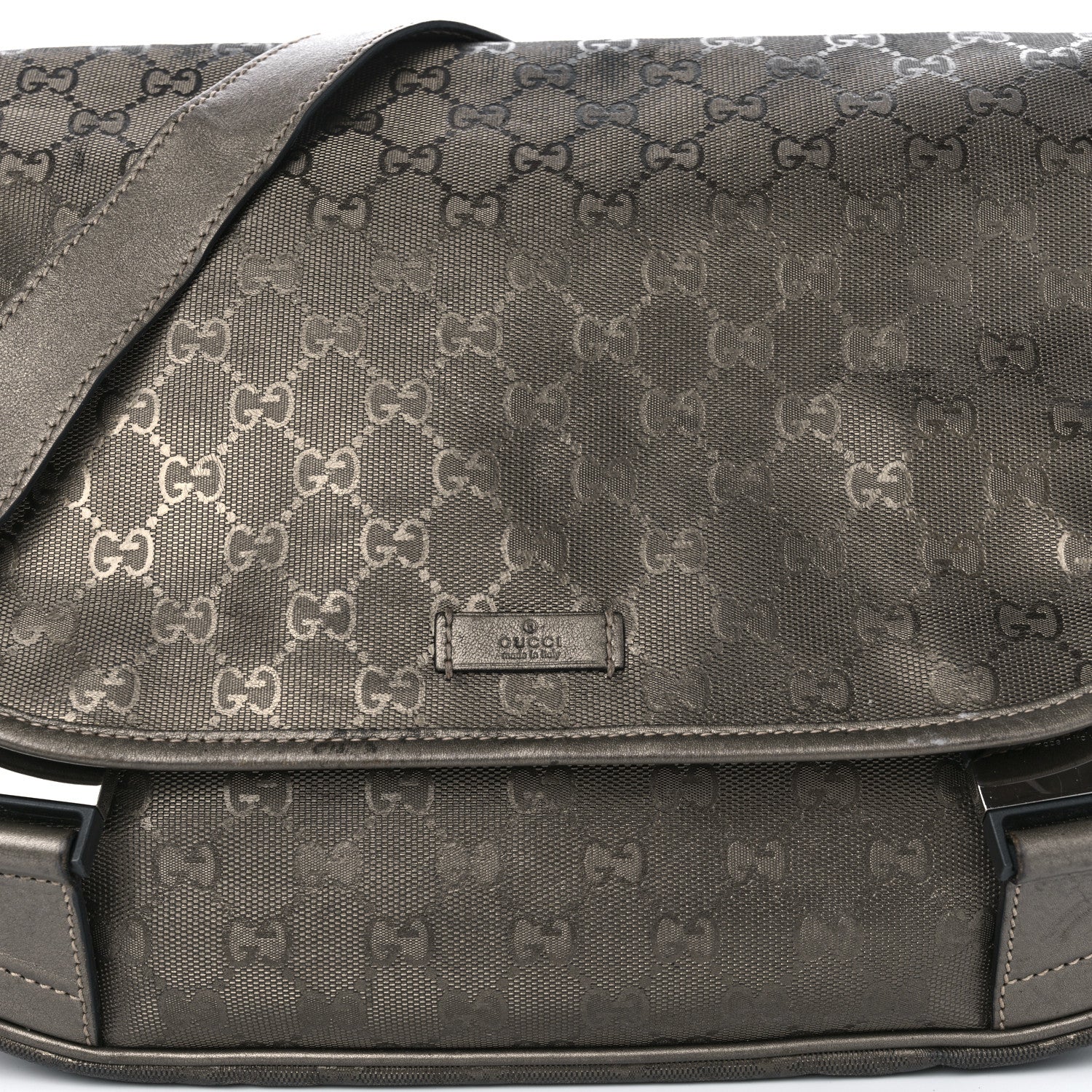 Gucci Imprime Monogram Medium Double Buckle Flap Messenger Bag Pewter 8 of 18
