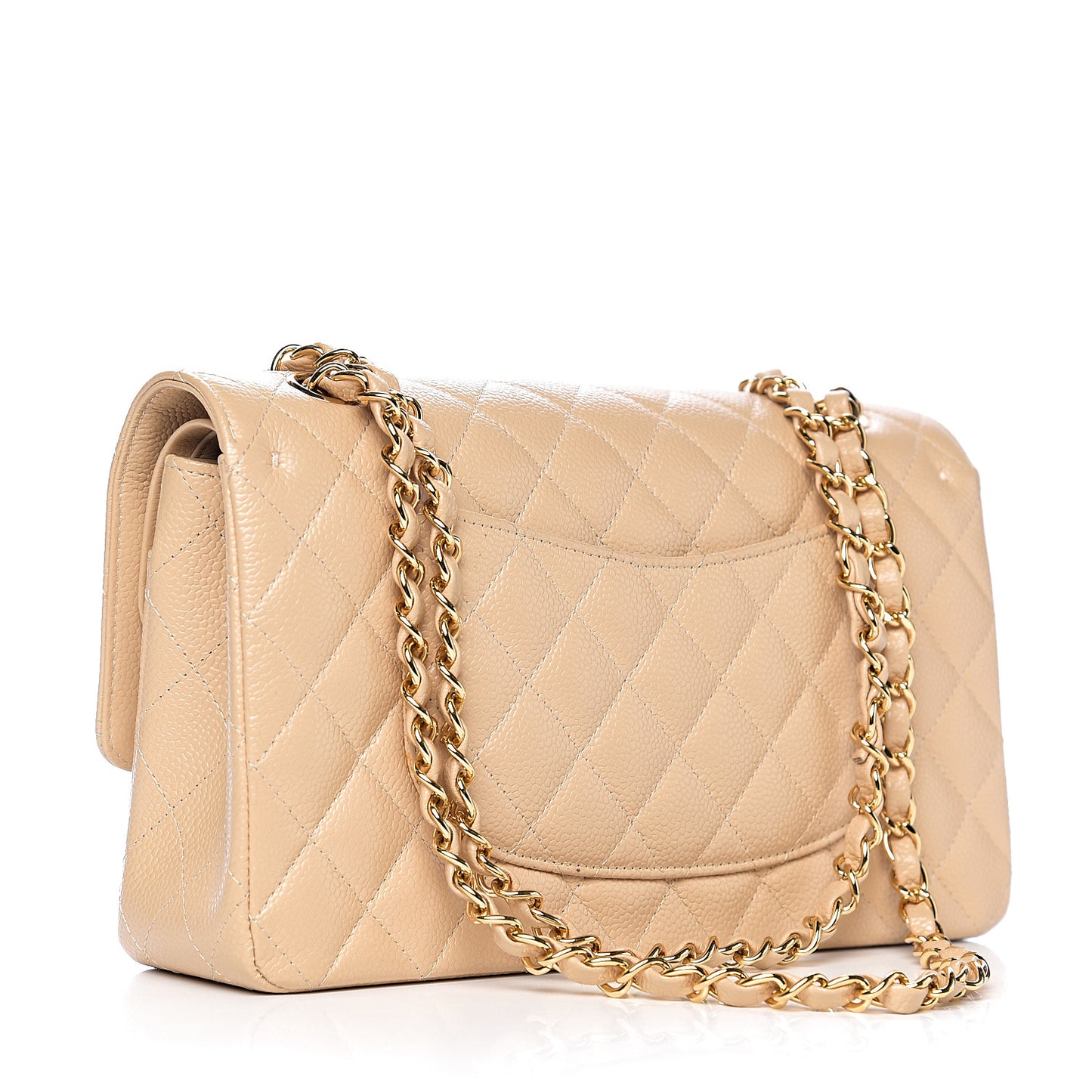 Caviar Quilted Medium Double Flap Beige Clair