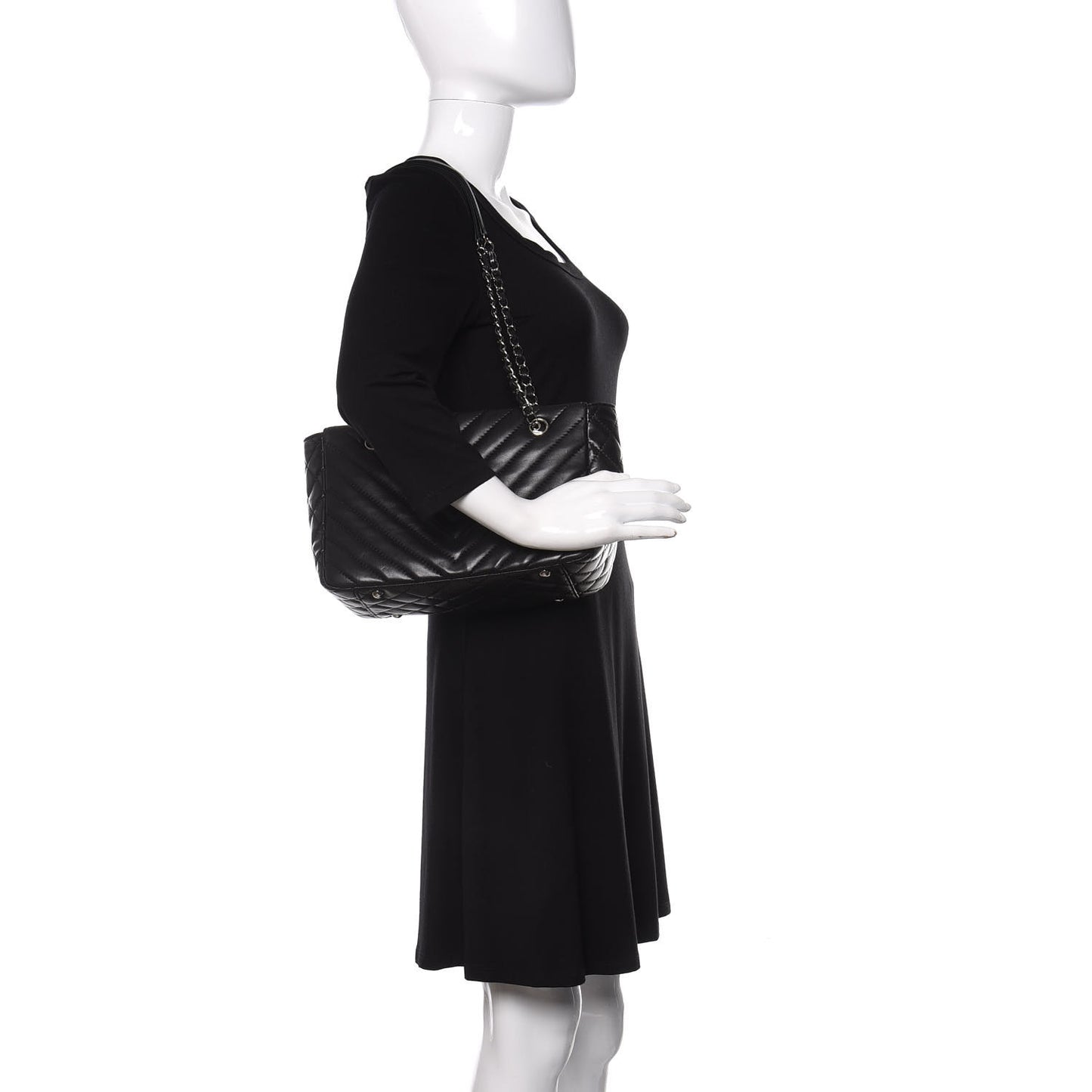 Lambskin Surpique Chevron Small Tote Black