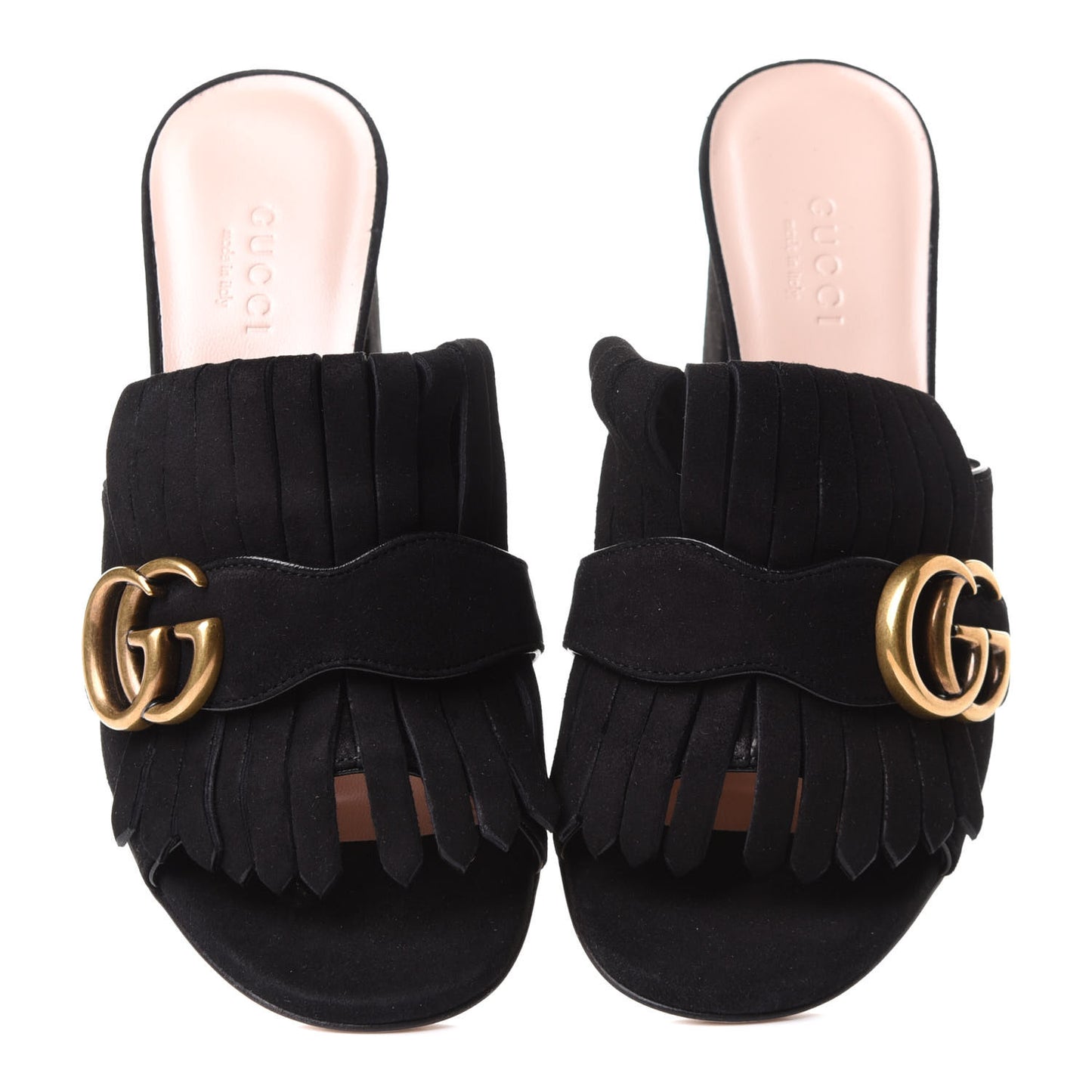 Kid Scamosciato GG Marmont Fringe 75mm Slide Sandals 35.5 Black