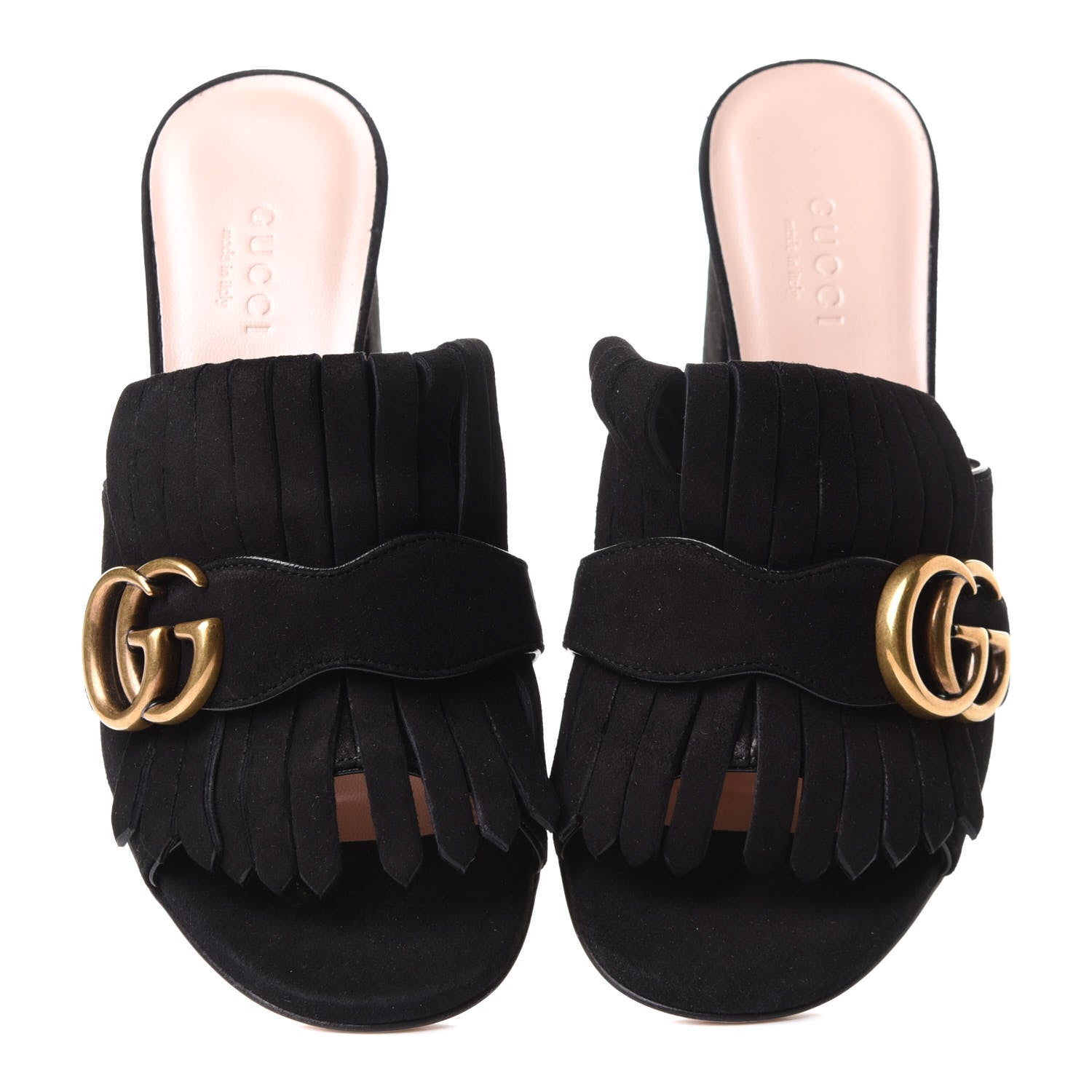 Gucci Kid Scamosciato GG Marmont Fringe 75mm Slide Sandals 35.5 Black 5 of 11