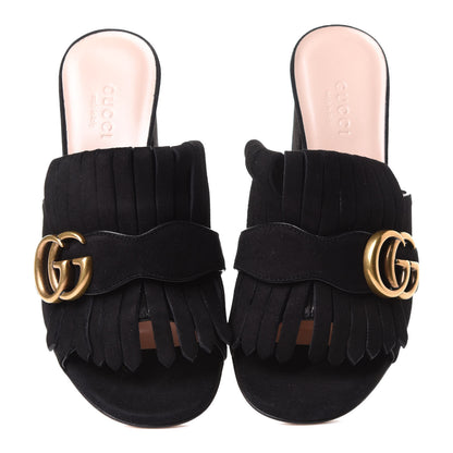 Gucci Kid Scamosciato GG Marmont Fringe 75mm Slide Sandals 35.5 Black 5 of 11