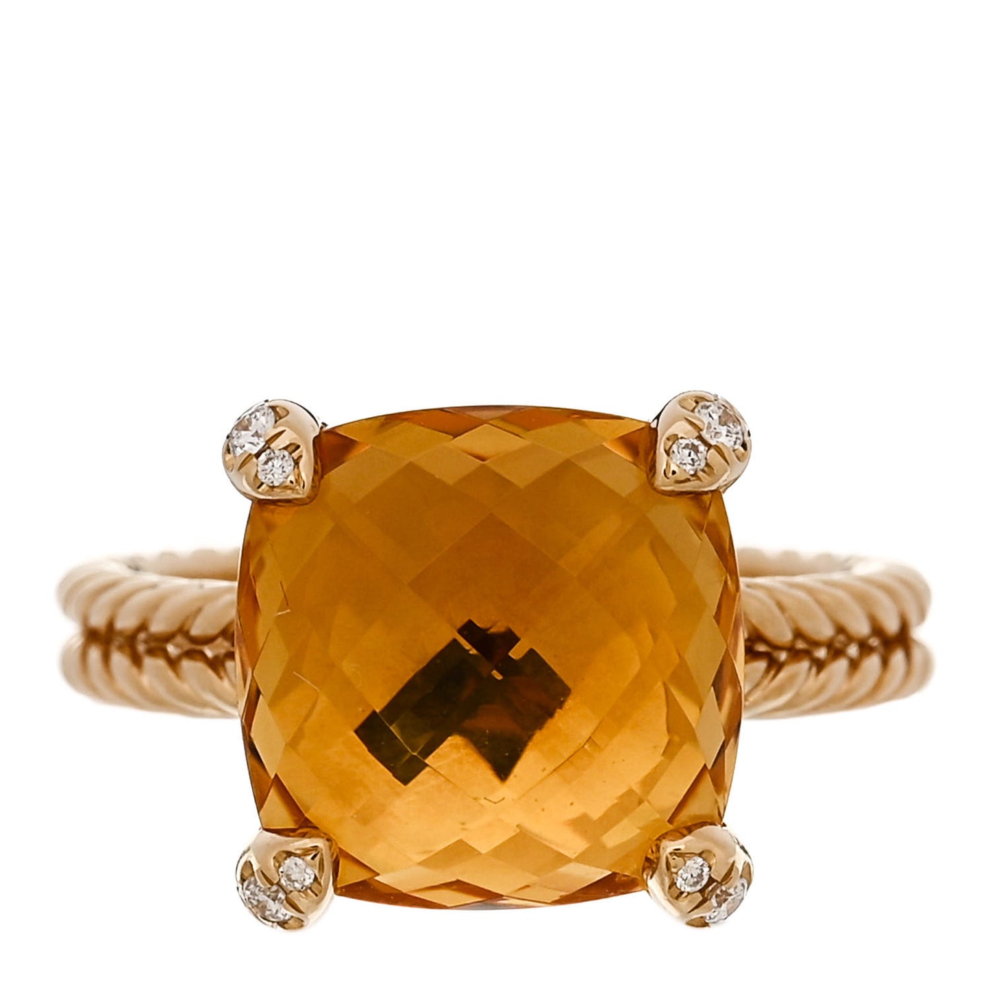 18K Yellow Gold Diamond Citrine 11mm Chatelaine Ring 50 5.5