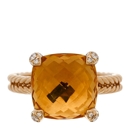 David Yurman 18K Yellow Gold Diamond Citrine 11mm Chatelaine Ring 50 5.5 1 of 6