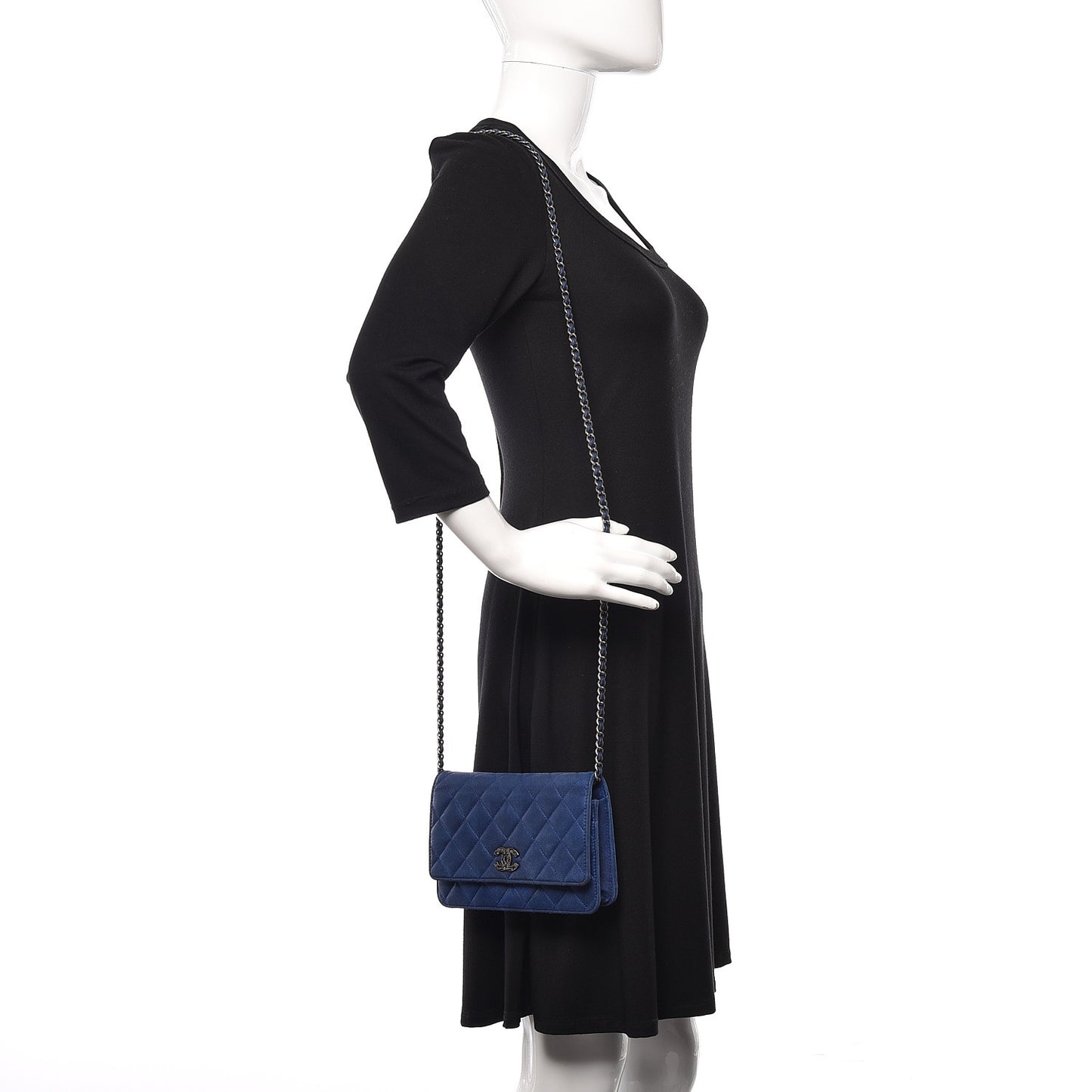 Iridescent Calfskin Quilted Wallet on Chain WOC Blue