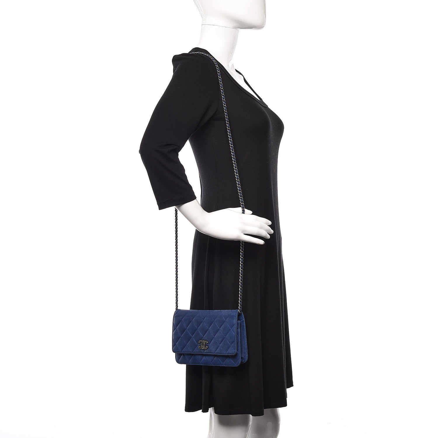 Chanel Iridescent Calfskin Quilted Wallet on Chain WOC Blue 2 of 14