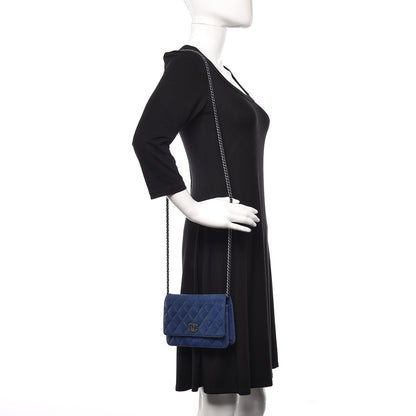 Chanel Iridescent Calfskin Quilted Wallet on Chain WOC Blue 2 of 14