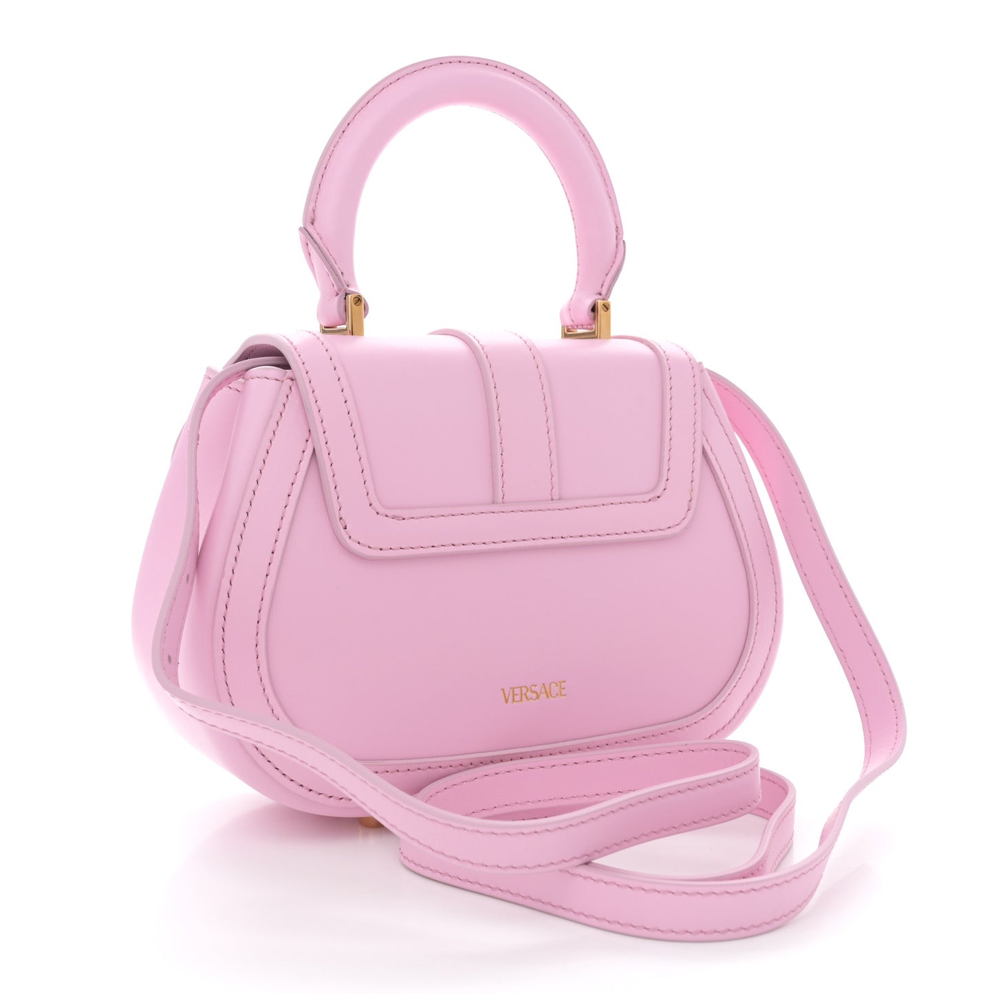 Calfskin Greca Goddess Mini Top Handle Bag Pink