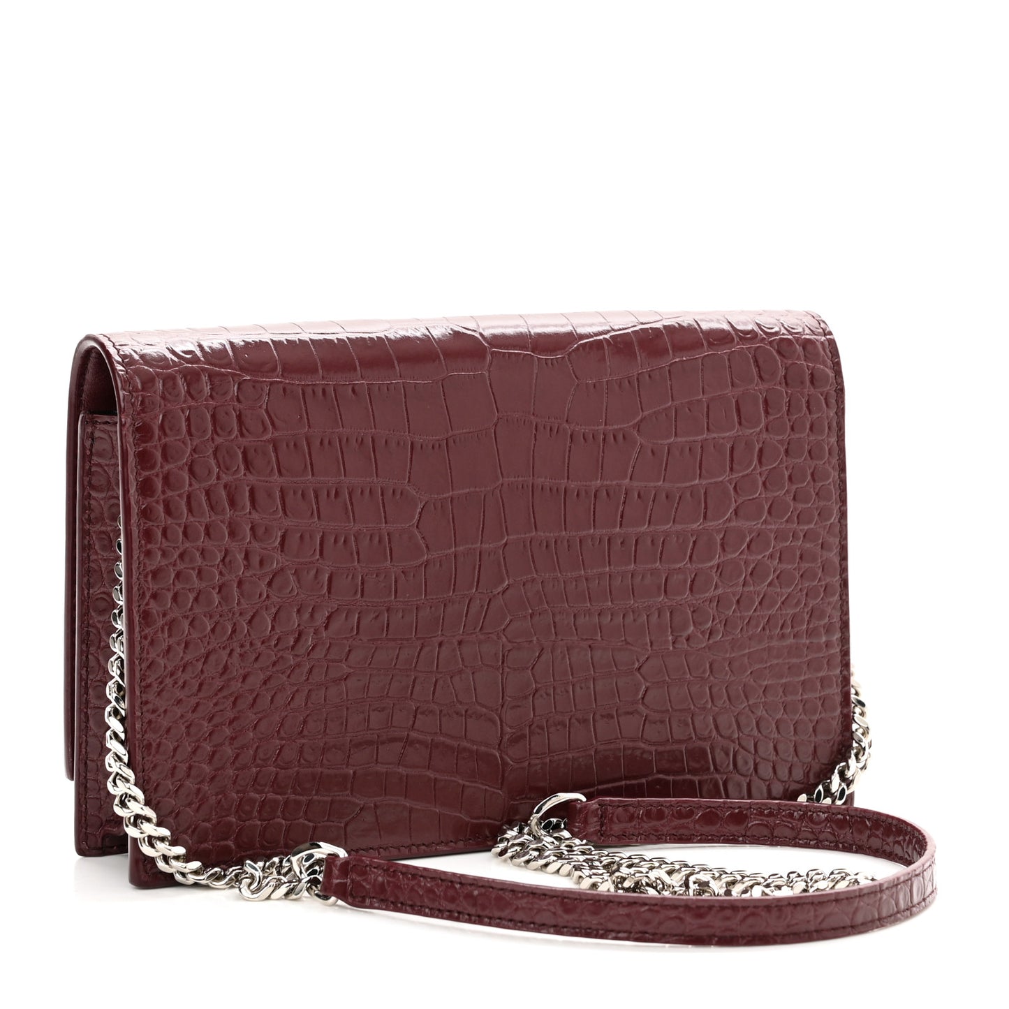Calfskin Crocodile Embossed Kate Monogram Tassel Chain Wallet Rouge Legion