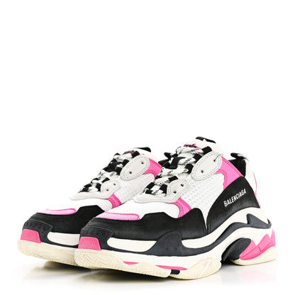 Balenciaga Fabric Mesh Washed Effect Womens Triple S Sneakers 39 Rose Fluo Black White 4 of 9