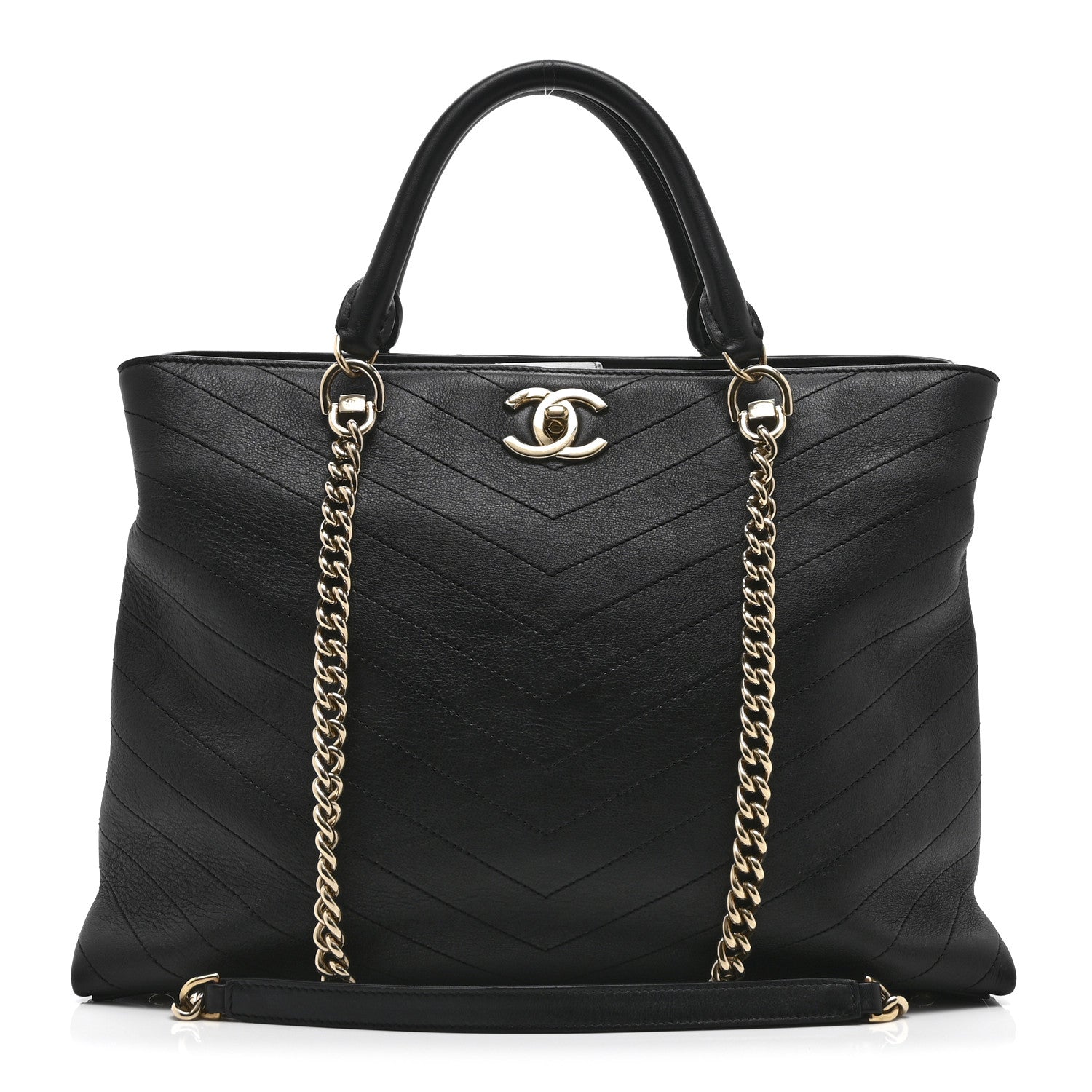 Chanel Calfskin Chevron Quilted Large Shopping Tote Black 1 of 10