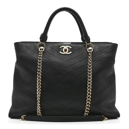 Chanel Calfskin Chevron Quilted Large Shopping Tote Black 1 of 10