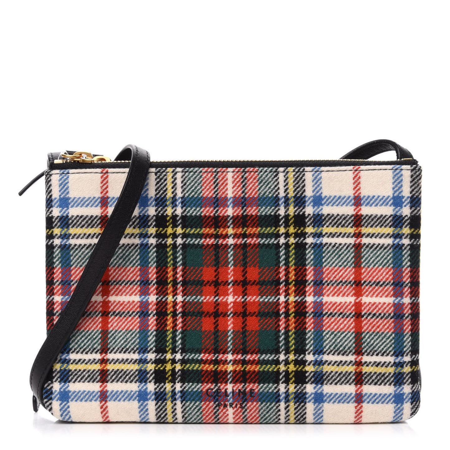 Tartan Felt Plaid Small Trio Crossbody Bag Red Blue