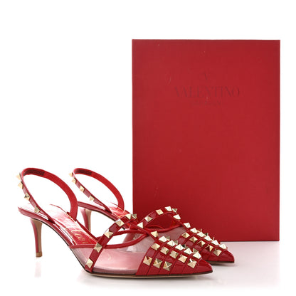 Valentino Garavani Mesh Nappa Rockstud Alcove 60mm Slingback Pumps 37.5 Rosso Valentino 9 of 9