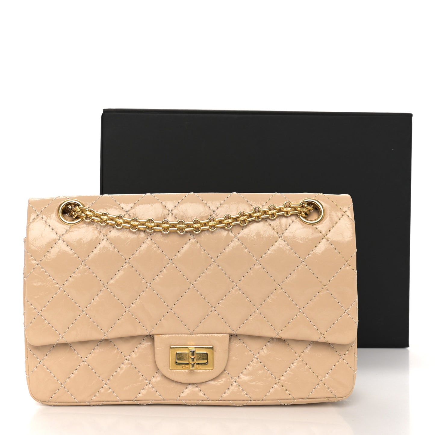 Patent Distressed Calfskin Quilted 2.55 Reissue 225 Flap Beige