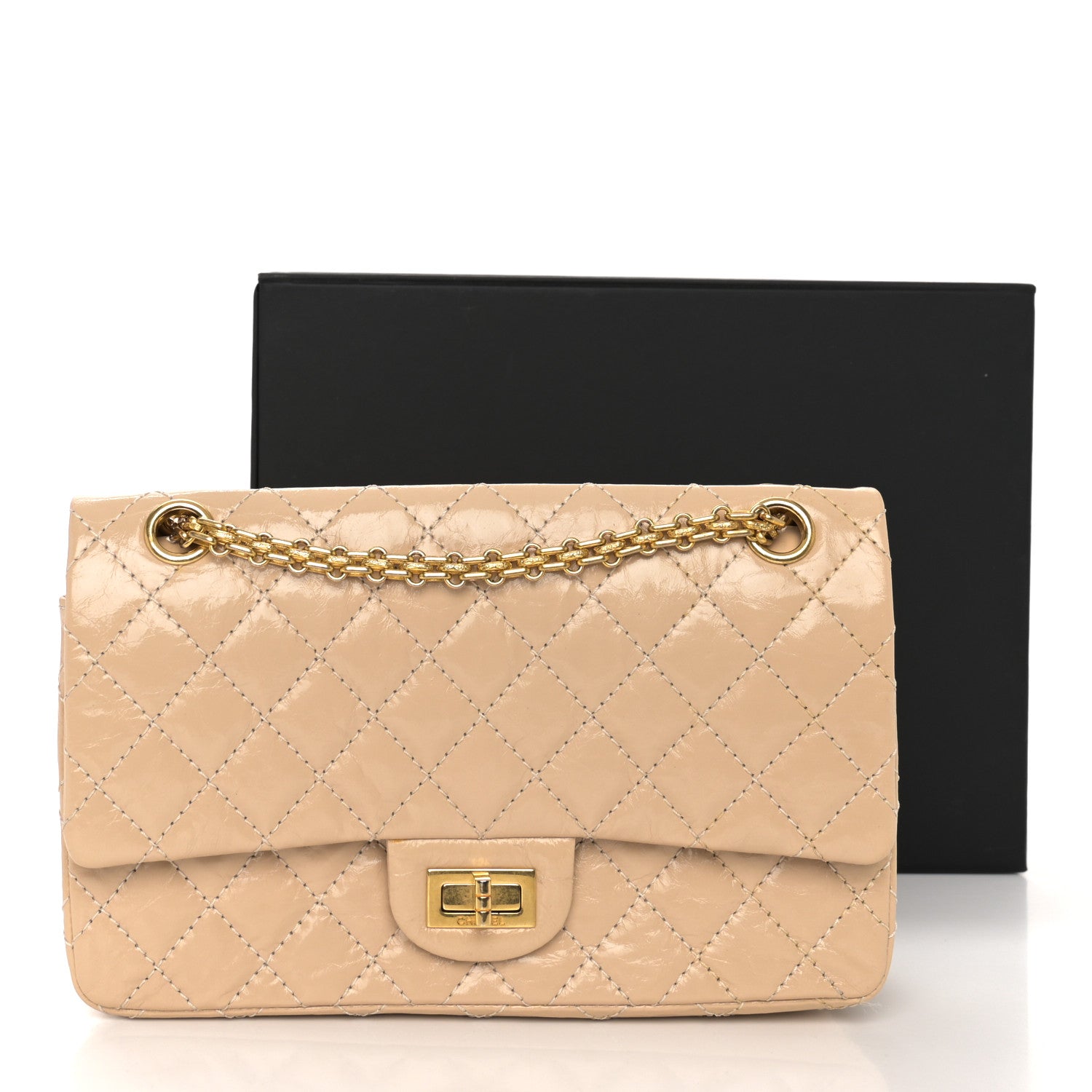 Chanel Patent Distressed Calfskin Quilted 2.55 Reissue 225 Flap Beige 14 of 14