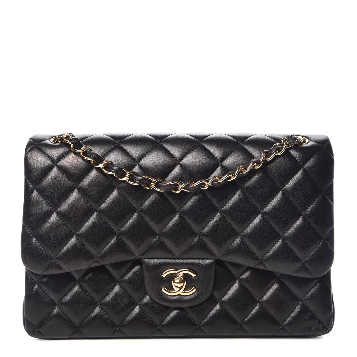 Lambskin Quilted Jumbo Double Flap Black