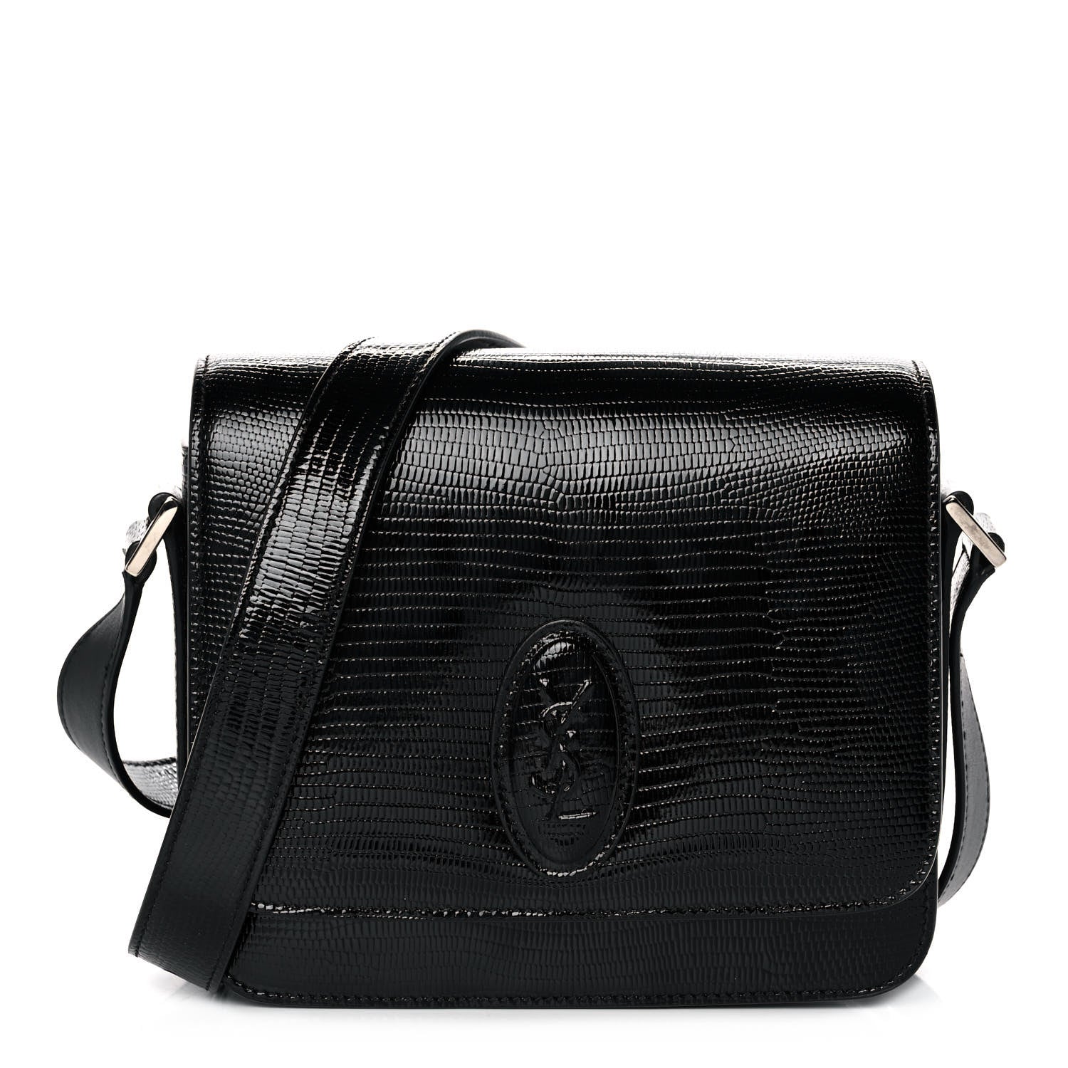 Saint Laurent Calfskin Lizard Embossed Le 61 Shoulder Bag Black 1 of 14