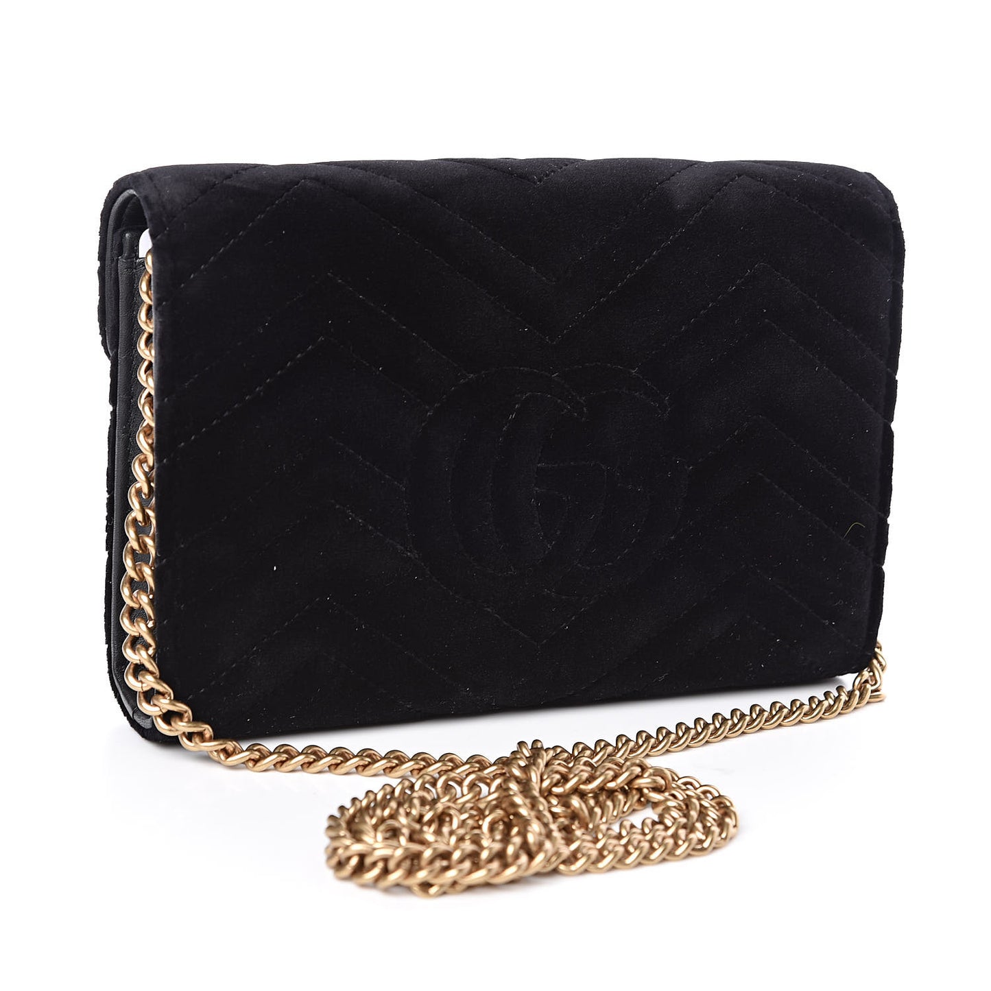 Velvet Matelasse GG Marmont Chain Wallet Black
