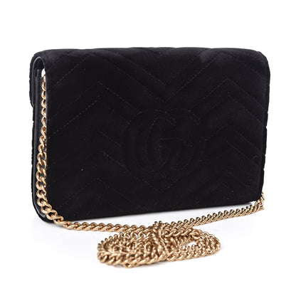 Gucci Velvet Matelasse GG Marmont Chain Wallet Black 3 of 11