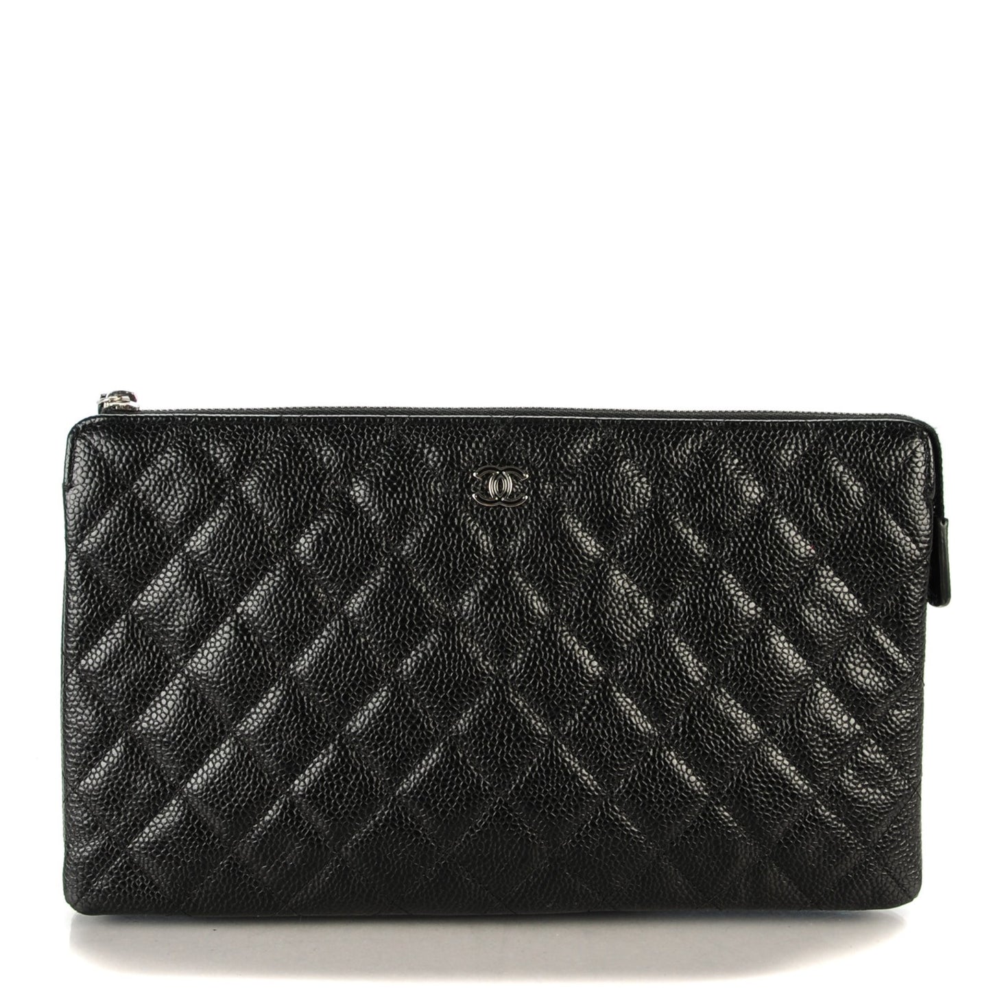 Caviar Quilted Large Zipped Clutch Black