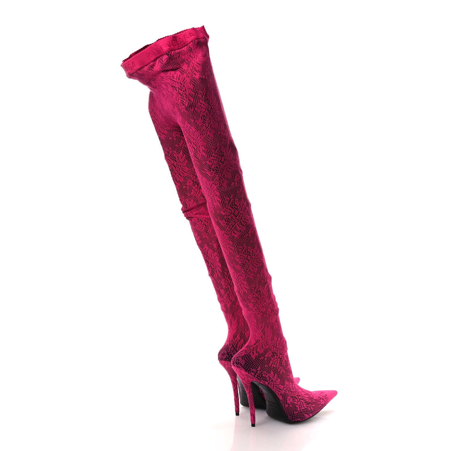 Balenciaga Lace Jersey Pantaleggings Pointed Toe Knife Thigh High Boots 39 Black Pink 5 of 10