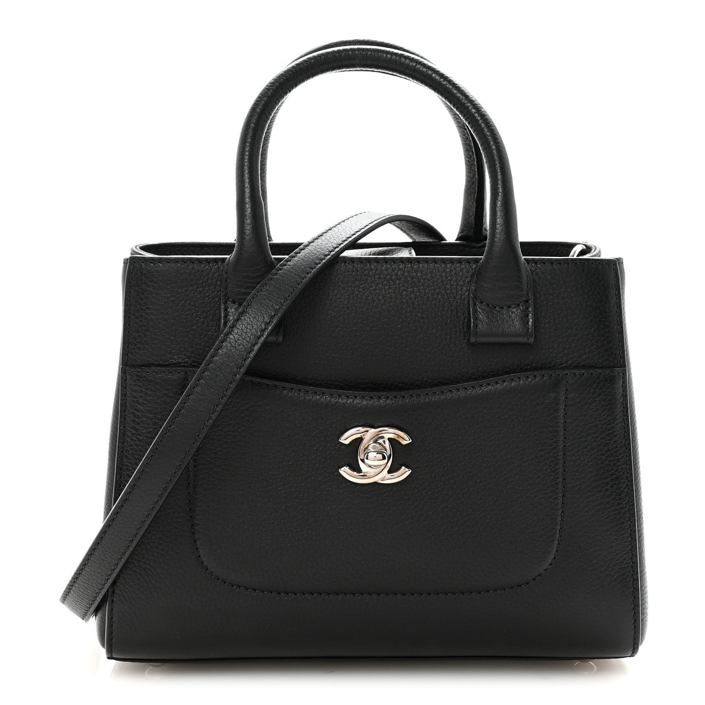 Grained Calfskin Mini Neo Executive Shopper Tote Black