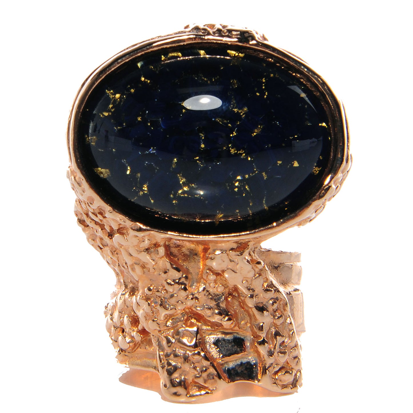 Glass Cabochon Arty Ovale Ring 6 Rose Gold Marine