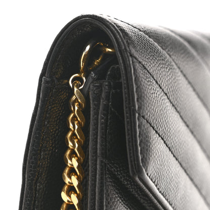 Saint Laurent Grain De Poudre Matelasse Chevron Monogram Envelope Chain Wallet Black 13 of 15