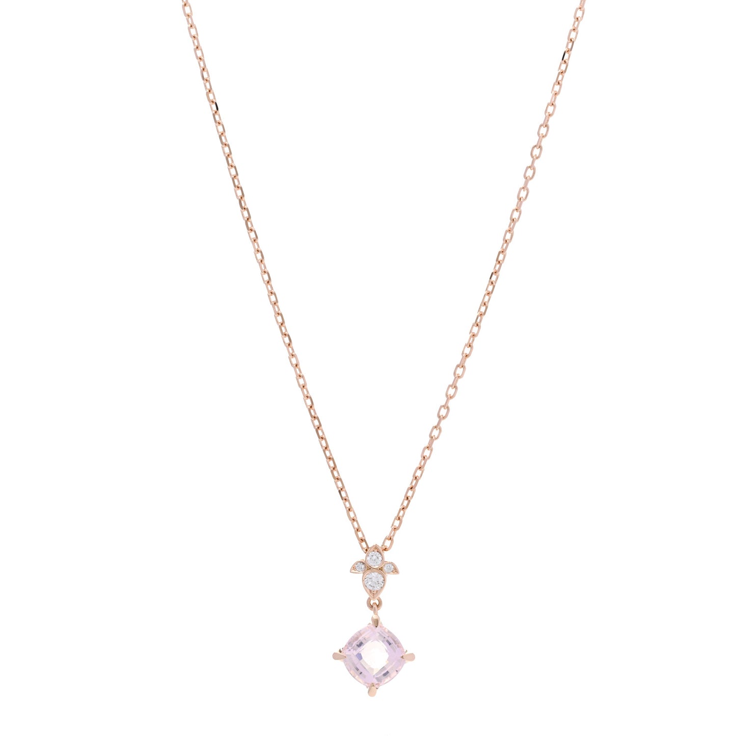 18K Pink Gold Diamond Rose Quartz Inde Mysterieuse Pendant Necklace
