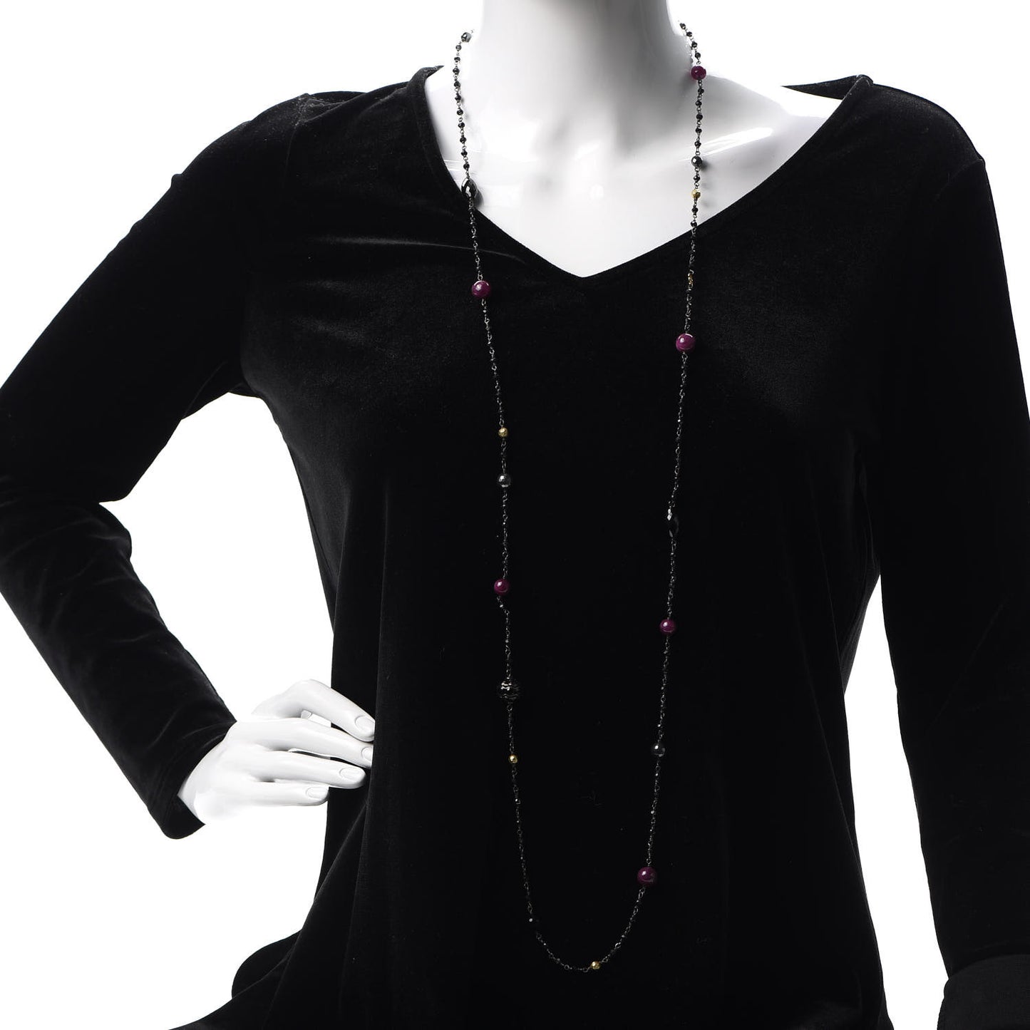 Sterling Silver 18K Yellow Gold Hematine Black Onyx Rhodolite Garnet Bijoux Necklace