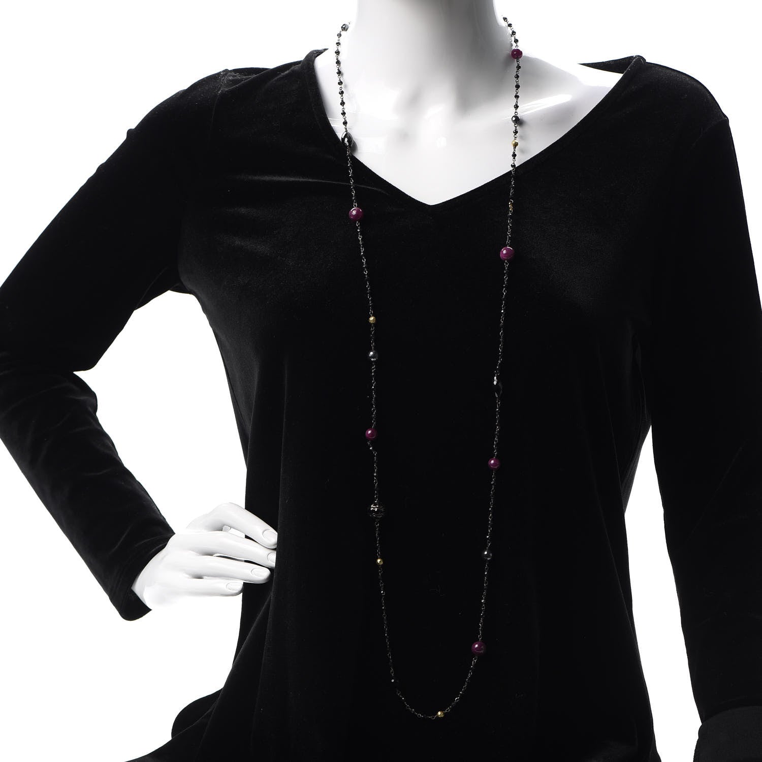 David Yurman Sterling Silver 18K Yellow Gold Hematine Black Onyx Rhodolite Garnet Bijoux Necklace 2 of 7