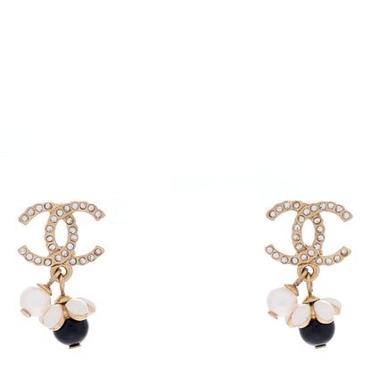 Chanel Crystal Bead Pearl CC Drop Earrings Gold White Black 1 of 4
