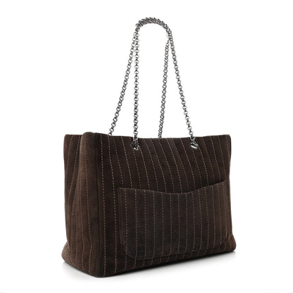 Chanel Suede Quilted Vertical Tote Brown 3 of 11
